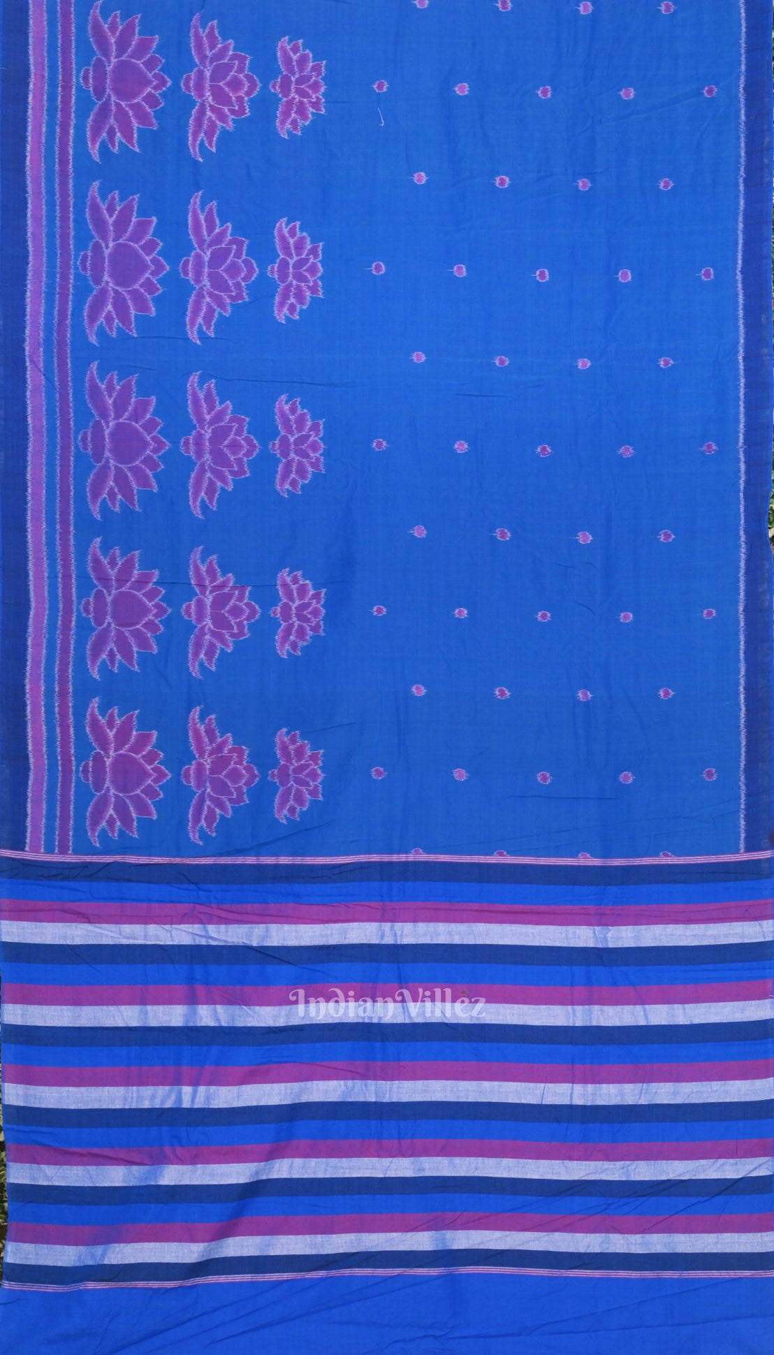 Sky Blue Lotus Pure Sambalpuri Cotton Saree