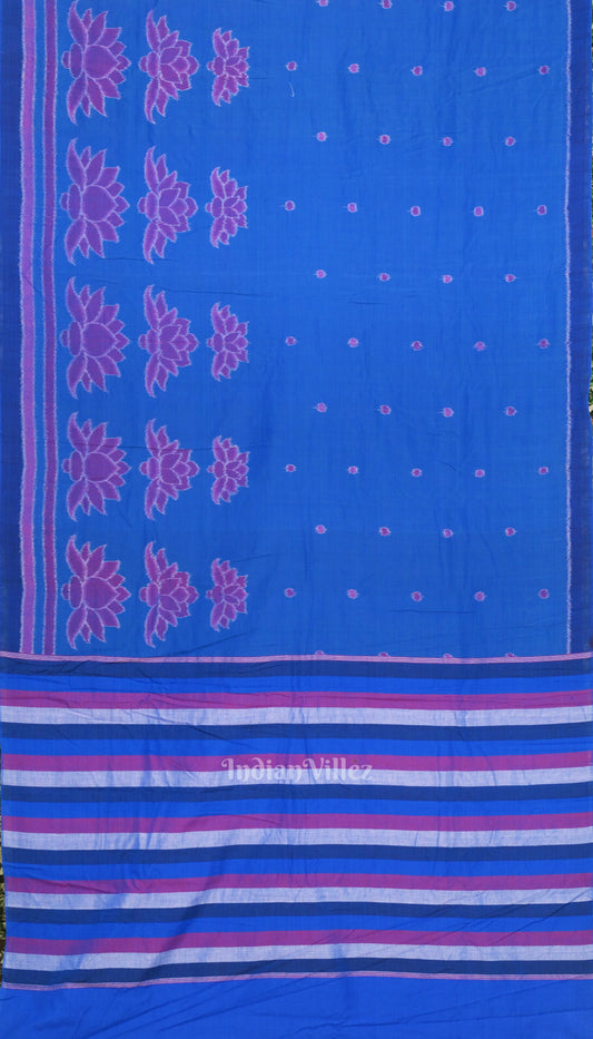 Sky Blue Lotus Pure Sambalpuri Cotton Saree