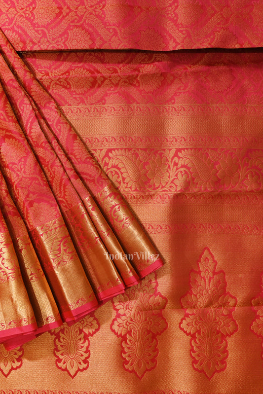 Hot Pink pure Kanjivaram Silk Saree with  Zari Brocade