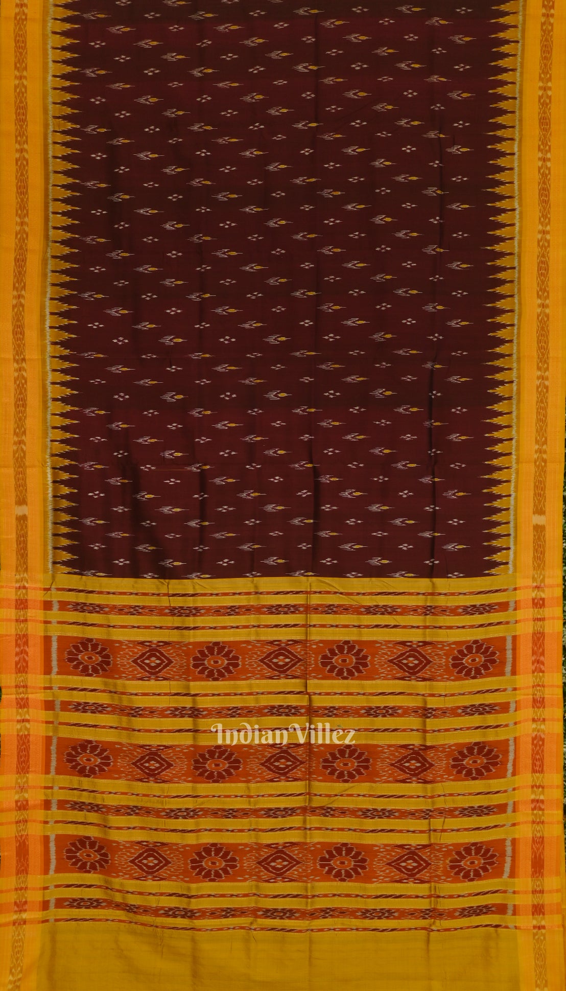 Maroon With Mustard Yellow Mayur Chandrika Khandua Silk Saree