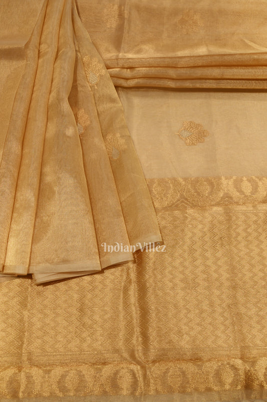 Golden Pure Organza Kora Banarasi Saree