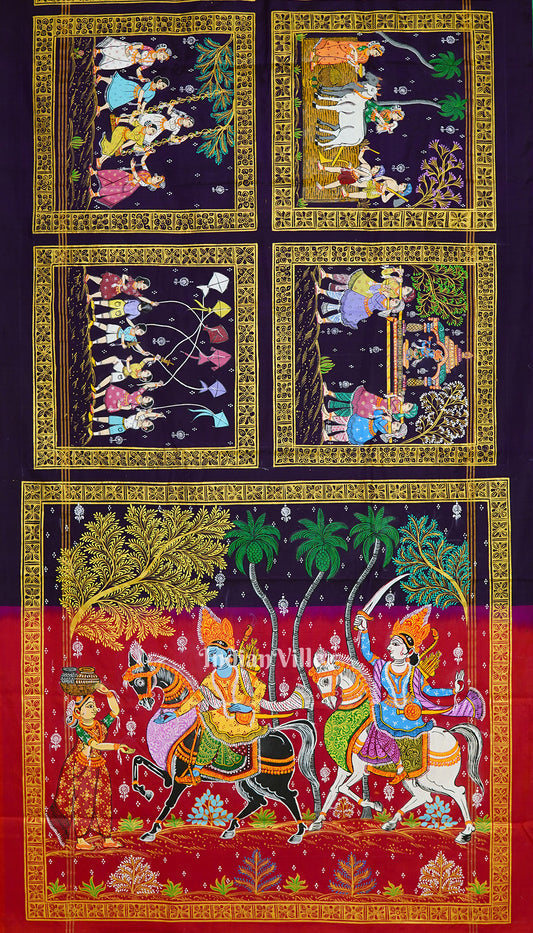 Blackberry Hindu Festival Theme Pattachitra Silk Saree