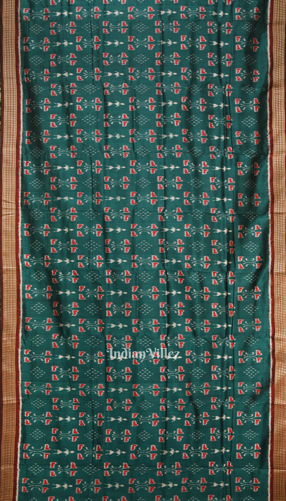 Peacock Green Tribal Theme Odisha Ikat Khandua Silk Saree