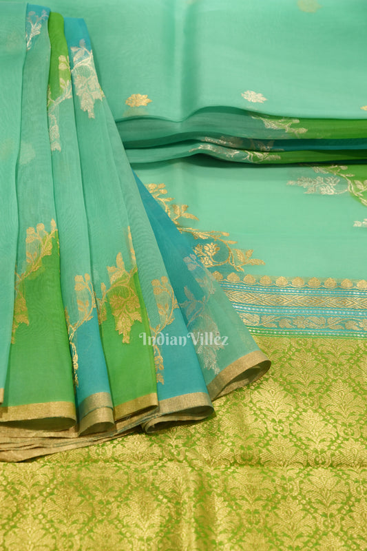 Surf Blue with Green Kora Banarasi Silk Saree