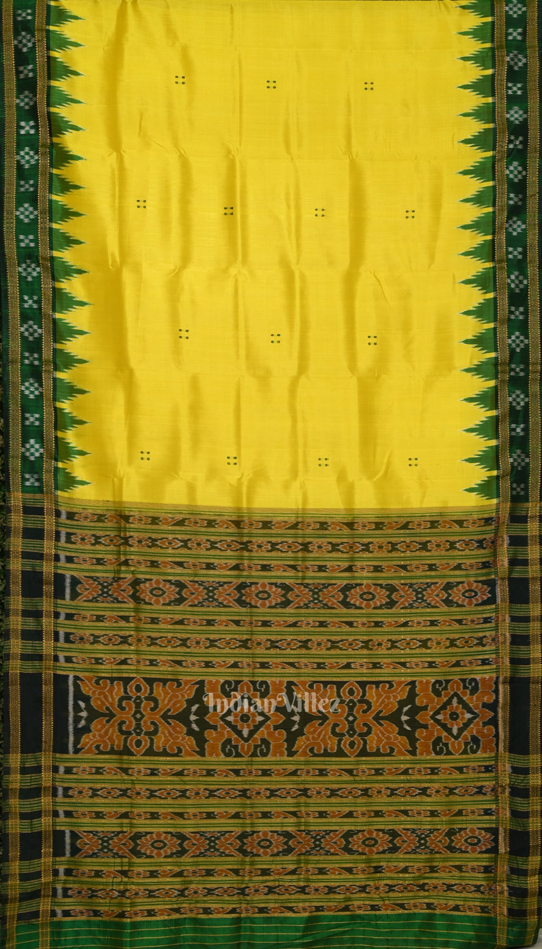 Lemon Yellow Green Broder Pasapali Khandua Silk Saree 