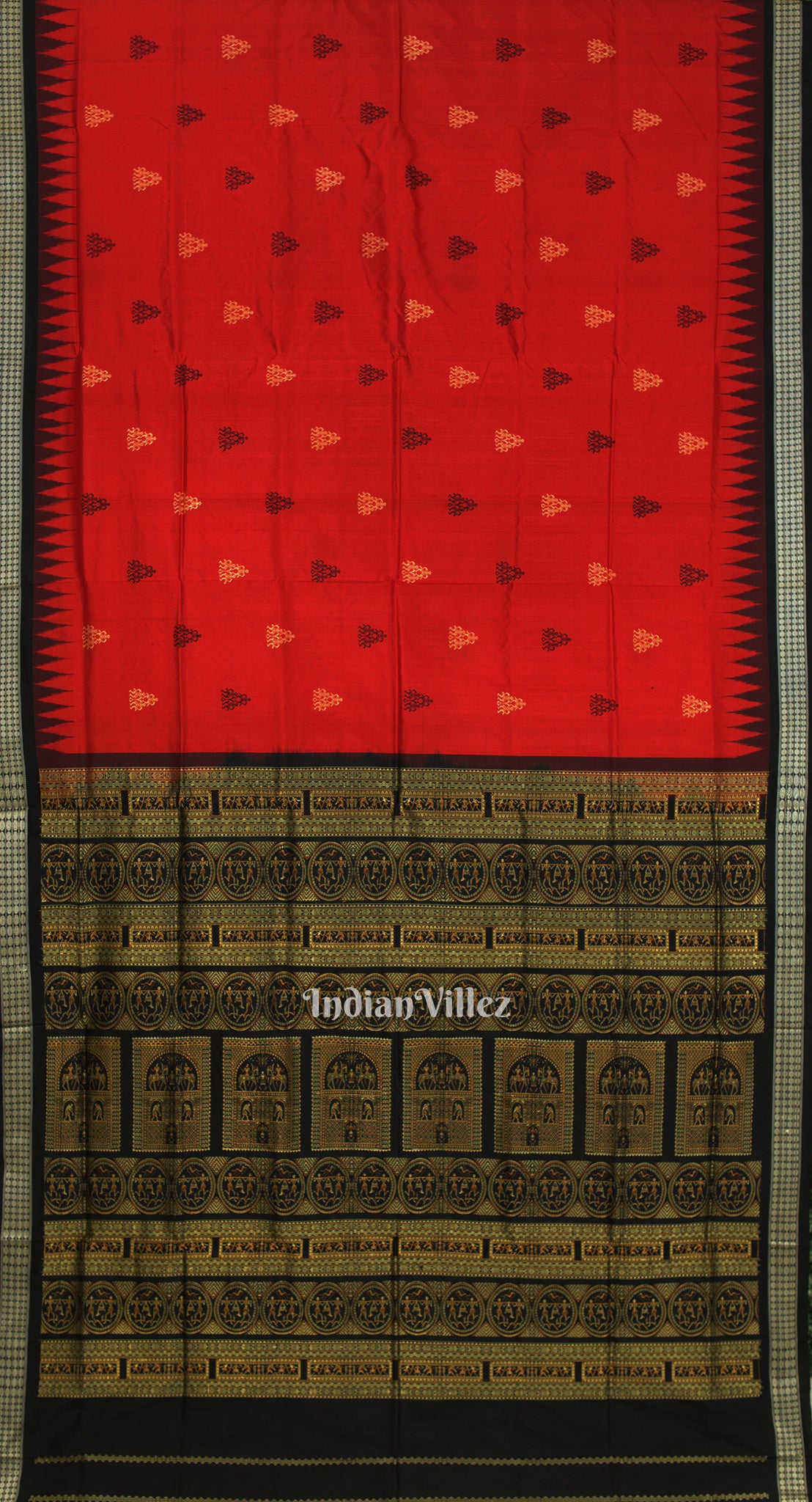 Red Black Tribal Design Bomkai Sambalpuri Silk Saree