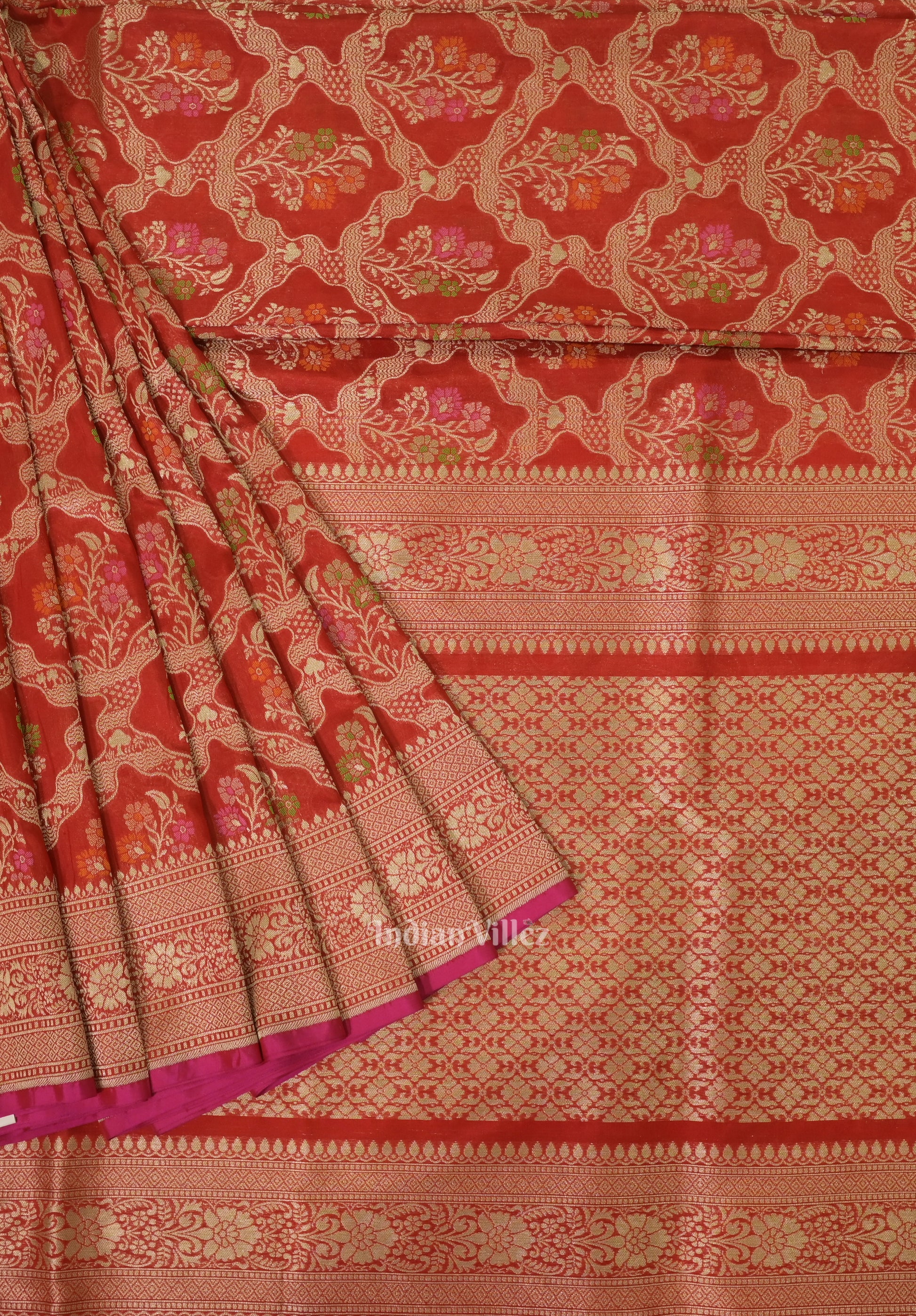 Red Meenakari Banarasi Katan Silk Saree