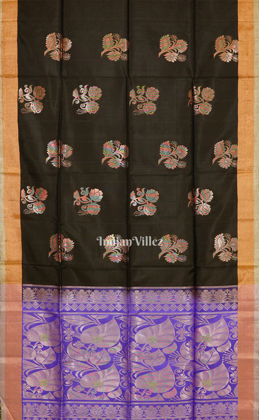 Black Blue Handwoven Bishnupuri Silk Saree