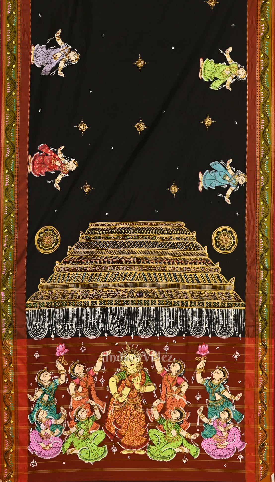 Black Nartaki Theme Hand-Painted Pattachitra Saree 