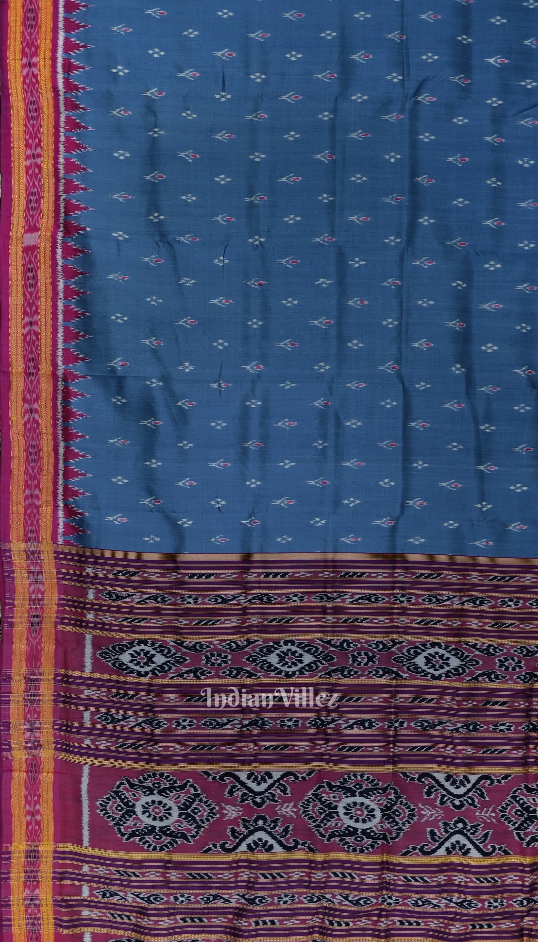 Steel Blue Mayur Chandrika Odisha Ikat Khandua Silk Saree