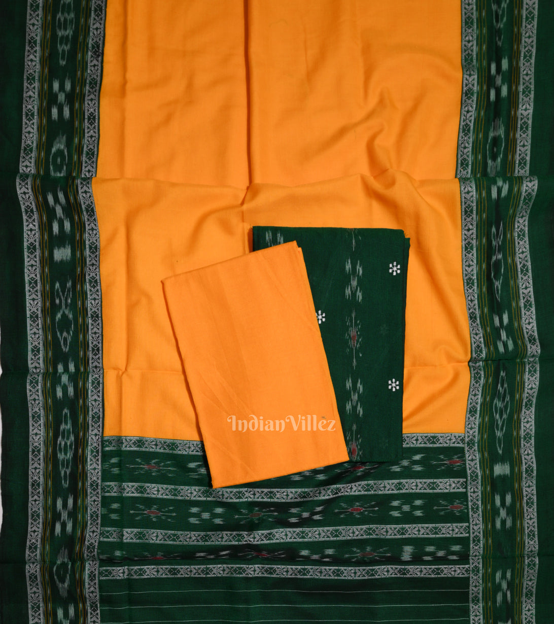 Green Yellow Sambalpuri Cotton Dress Set with Dupatta 