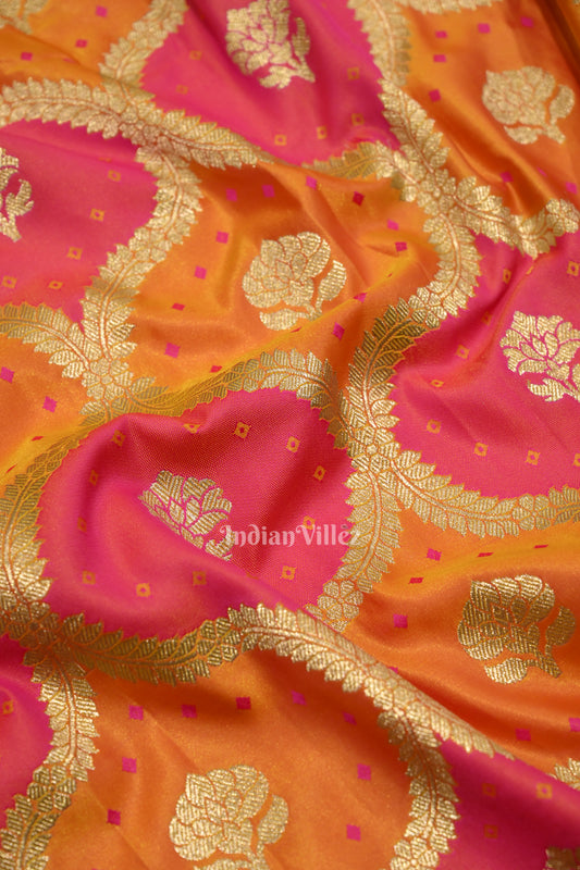 Yellow Rani Pink Rangkat Mashru Satin Silk Banarasi Saree