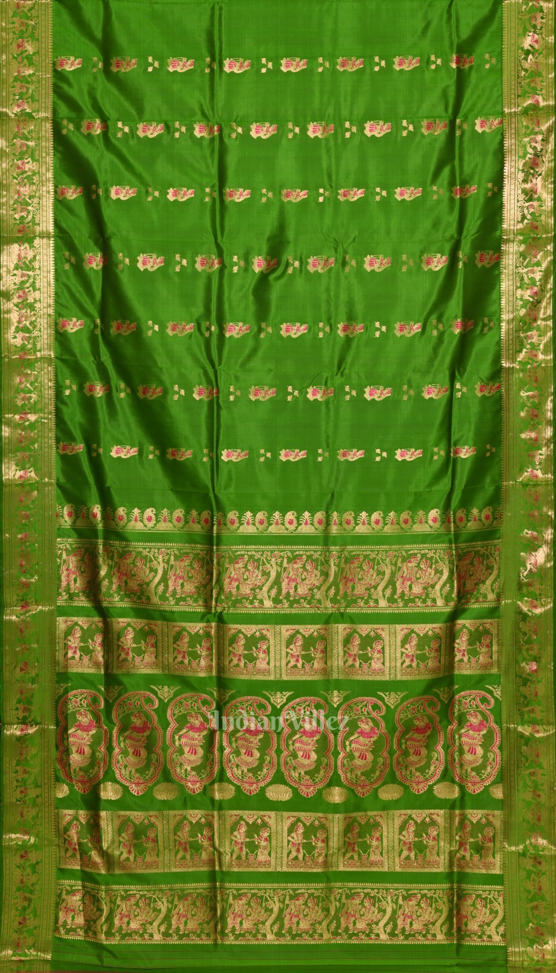 Dark green Handwoven Baluchari Silk Saree