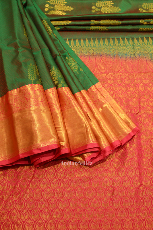 Green With Pink Pure Kanjivaram Silk Saree