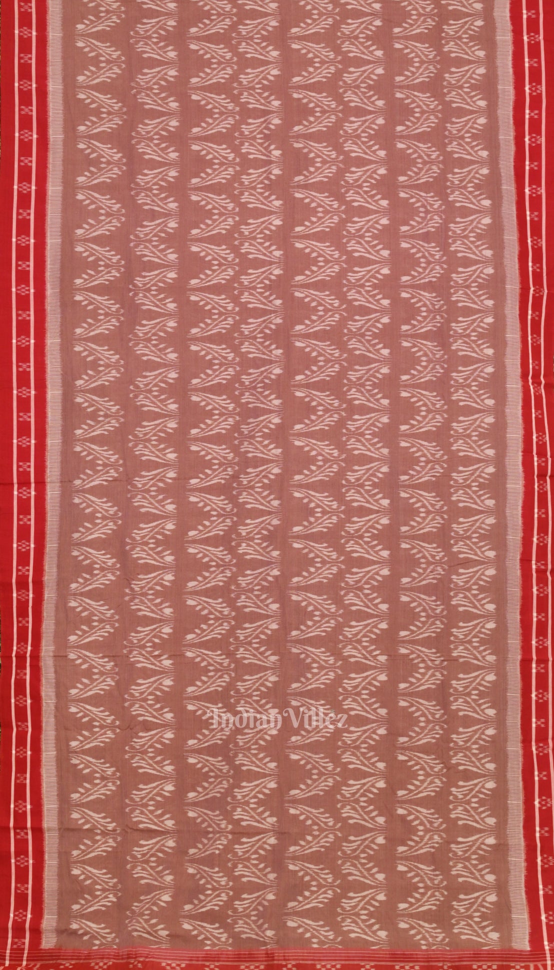 Chocolate  With Red Floral Theme Odisha Ikat Sambalpuri Pure Cotton Saree