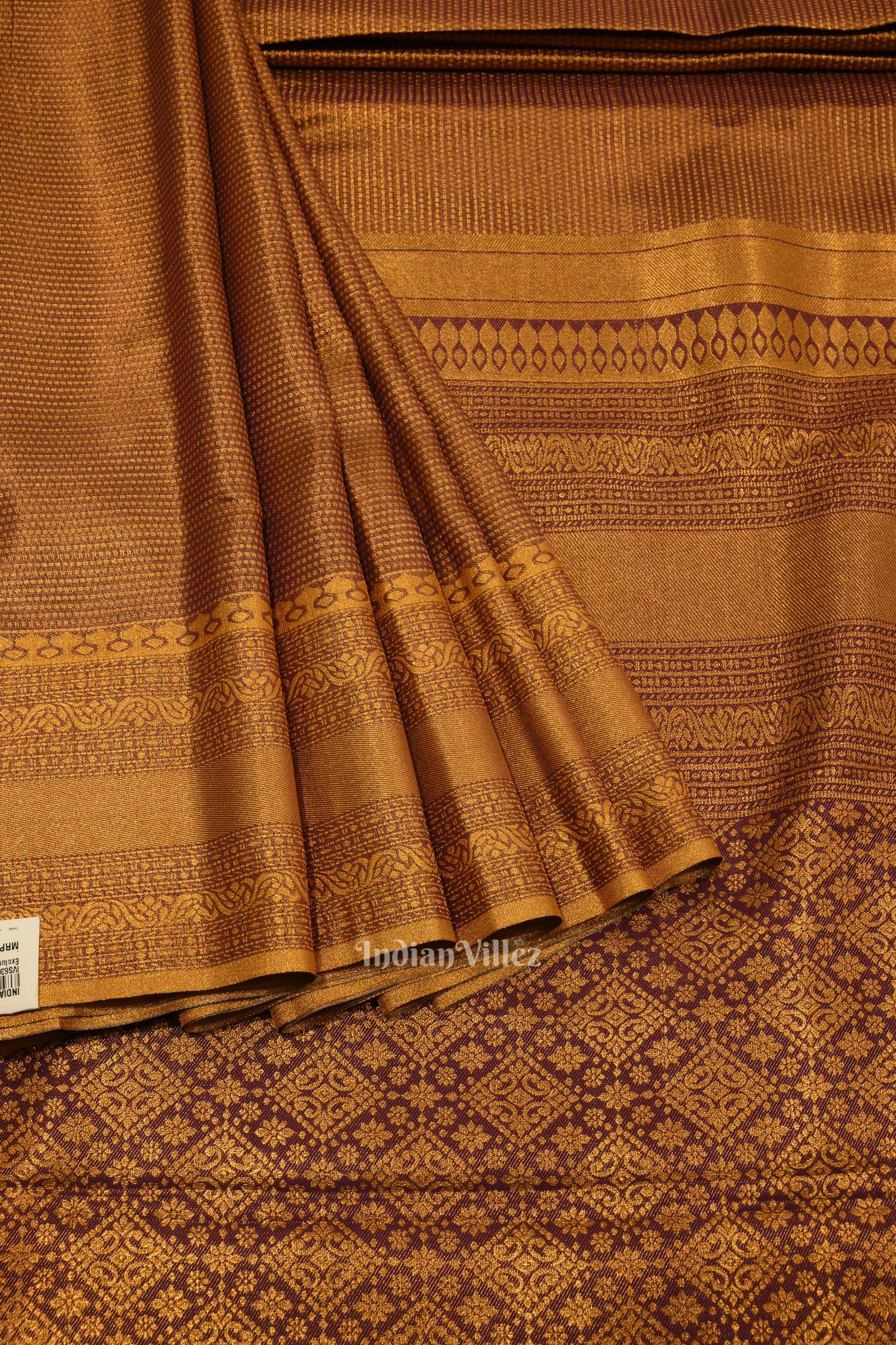 Golden Copper Pure Kanjivaram Tissue Silk Saree