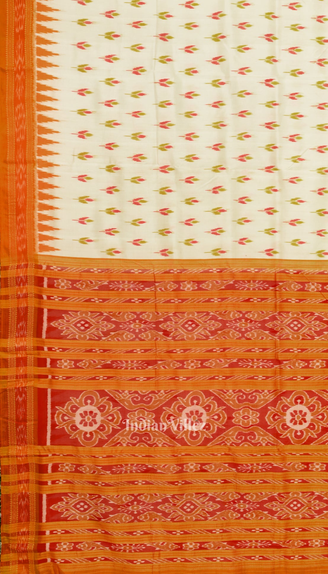 Off White Orange Mayur Chandrika Odisha Ikat Khandua Silk Saree