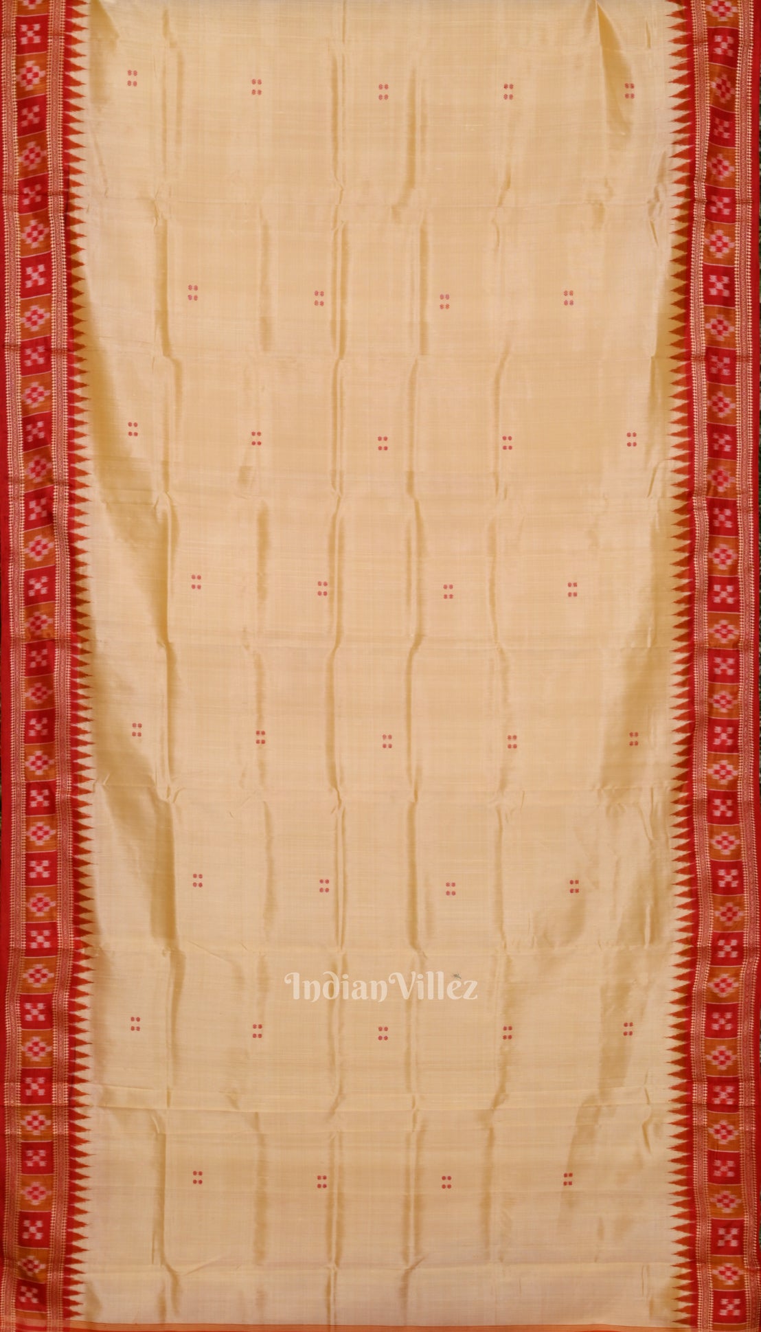 Cream Red Odisha Handloom Buti Theme Khandua Silk Saree