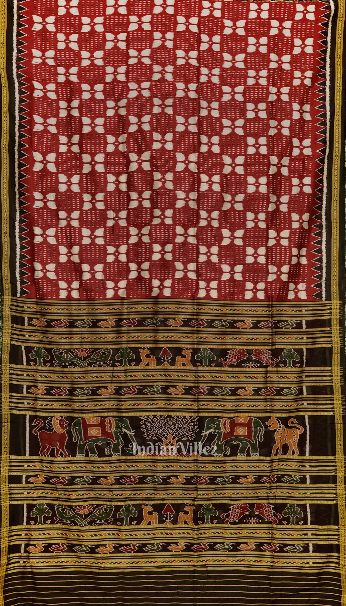 Red With Light Grey Odisha Ikat Khandua Silk Saree