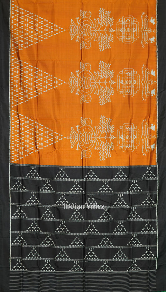 Deep Orange Odisha Ikat Jhoti Designer Contemporary Silk Saree