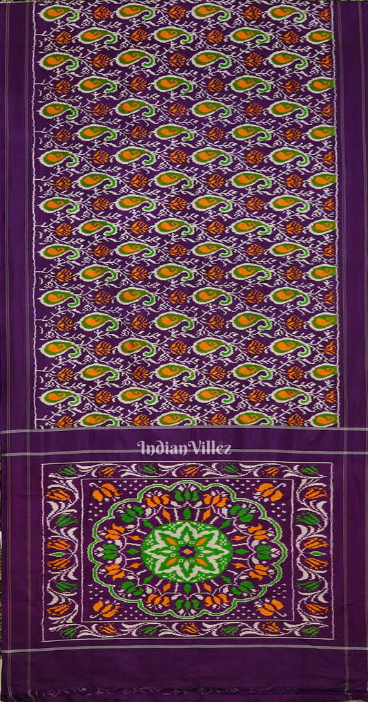 Purple Floral Motif Pochampally Ikat Handloom Silk Saree