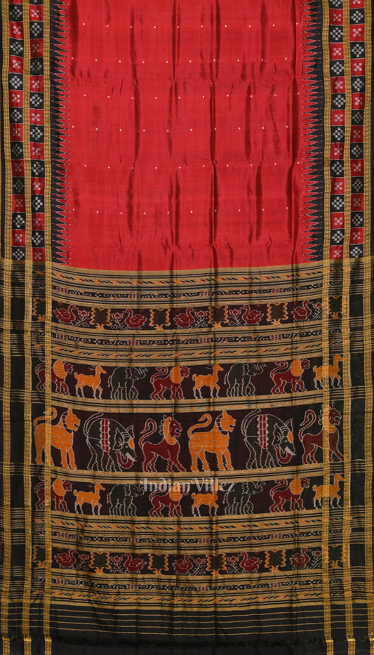 Red Black Pasapali Theme Odisha Handloom Khandua Silk Saree 