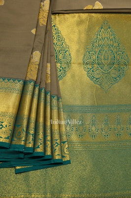 Dark Gray Pure  Brocade Kanjivaram Silk Saree 