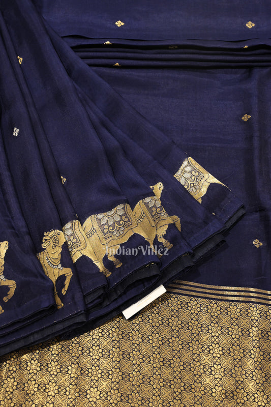 Navy Blue Designer Katan Banarasi Silk Saree