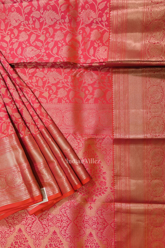 Hot Pink  pure authentic Kanjivaram Silk Saree with  Zari Brocade