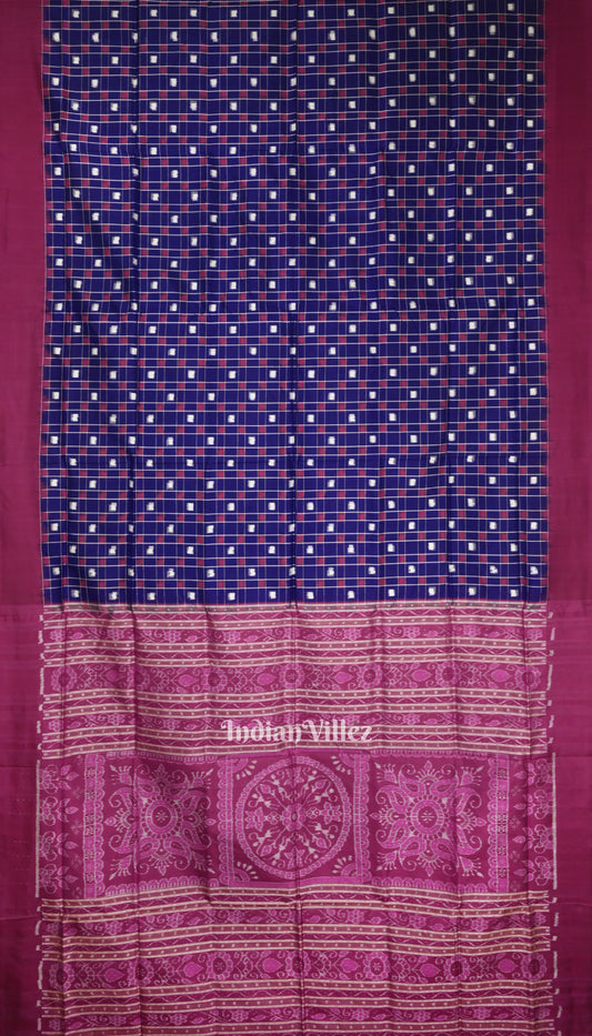 Blue Box Design Odisha Ikat Sambalpuri Silk Saree