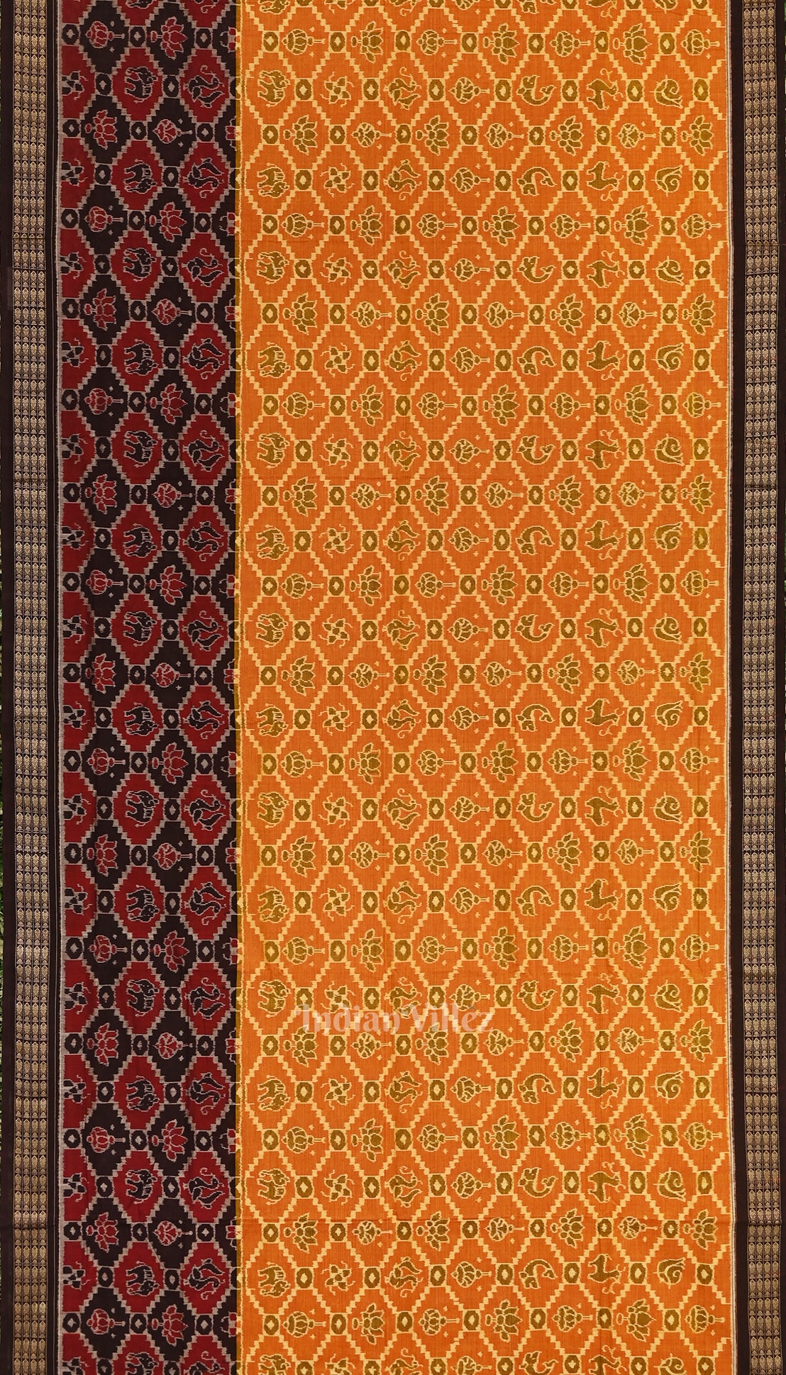 Orange with Black Odisha Ikat Sambalpuri Pure Cotton Saree
