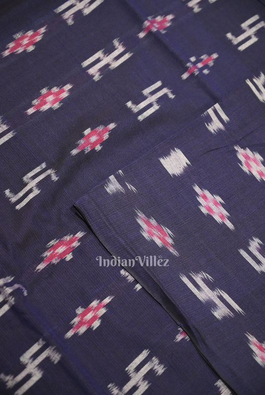 Navy Blue Blue Swastik Sambalpuri Ikat Cotton Fabric