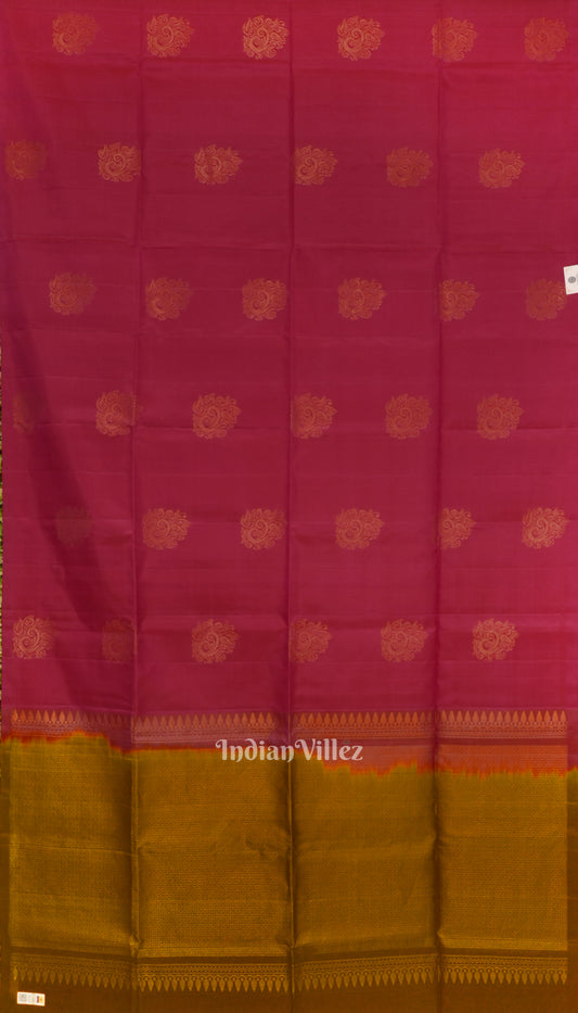 Maroon With Golden Brown Pure Kanjivaram Soft Silk Saree