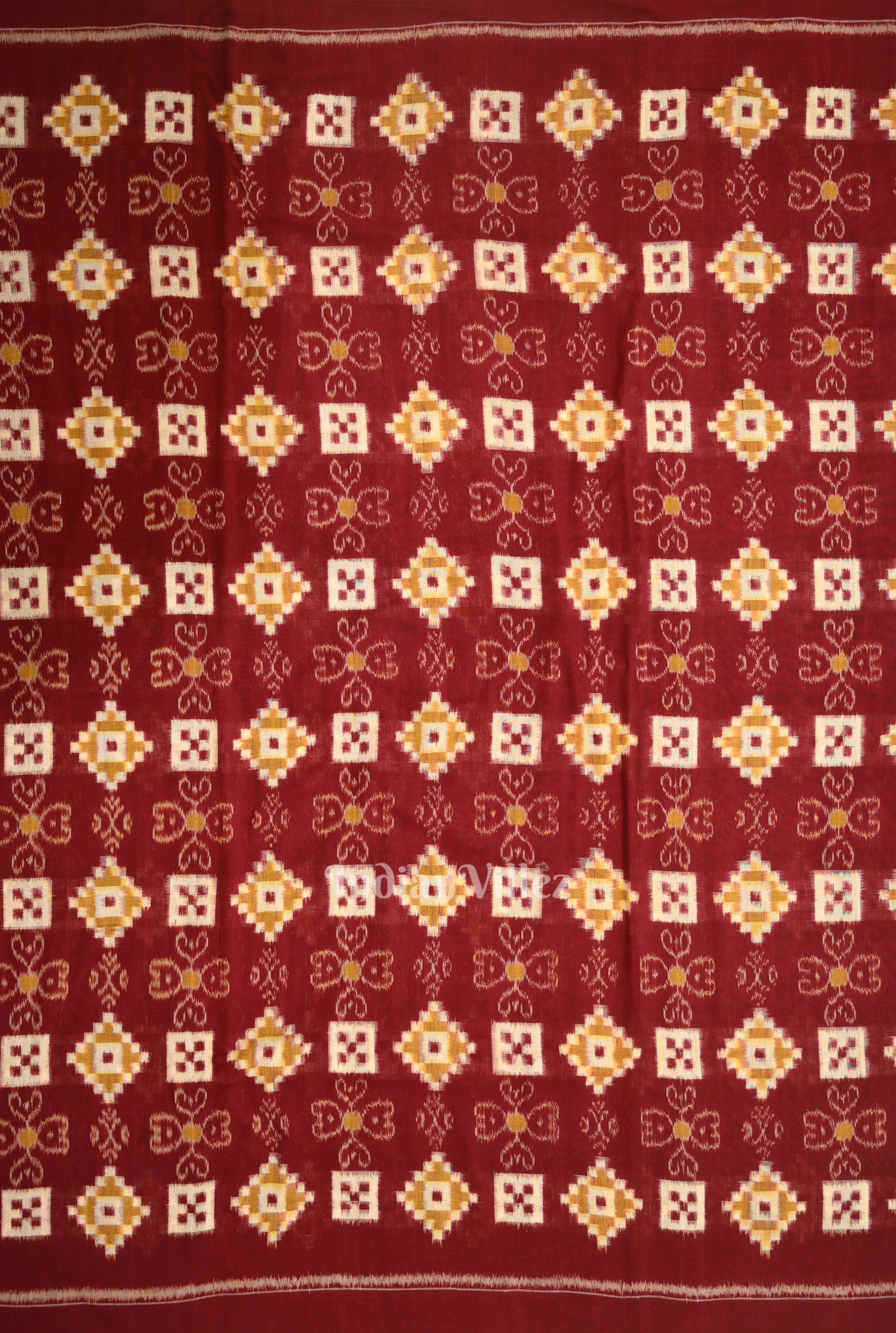 Red Pasapalli Motif Odisha Ikat Sambalpuri Silk Fabric 