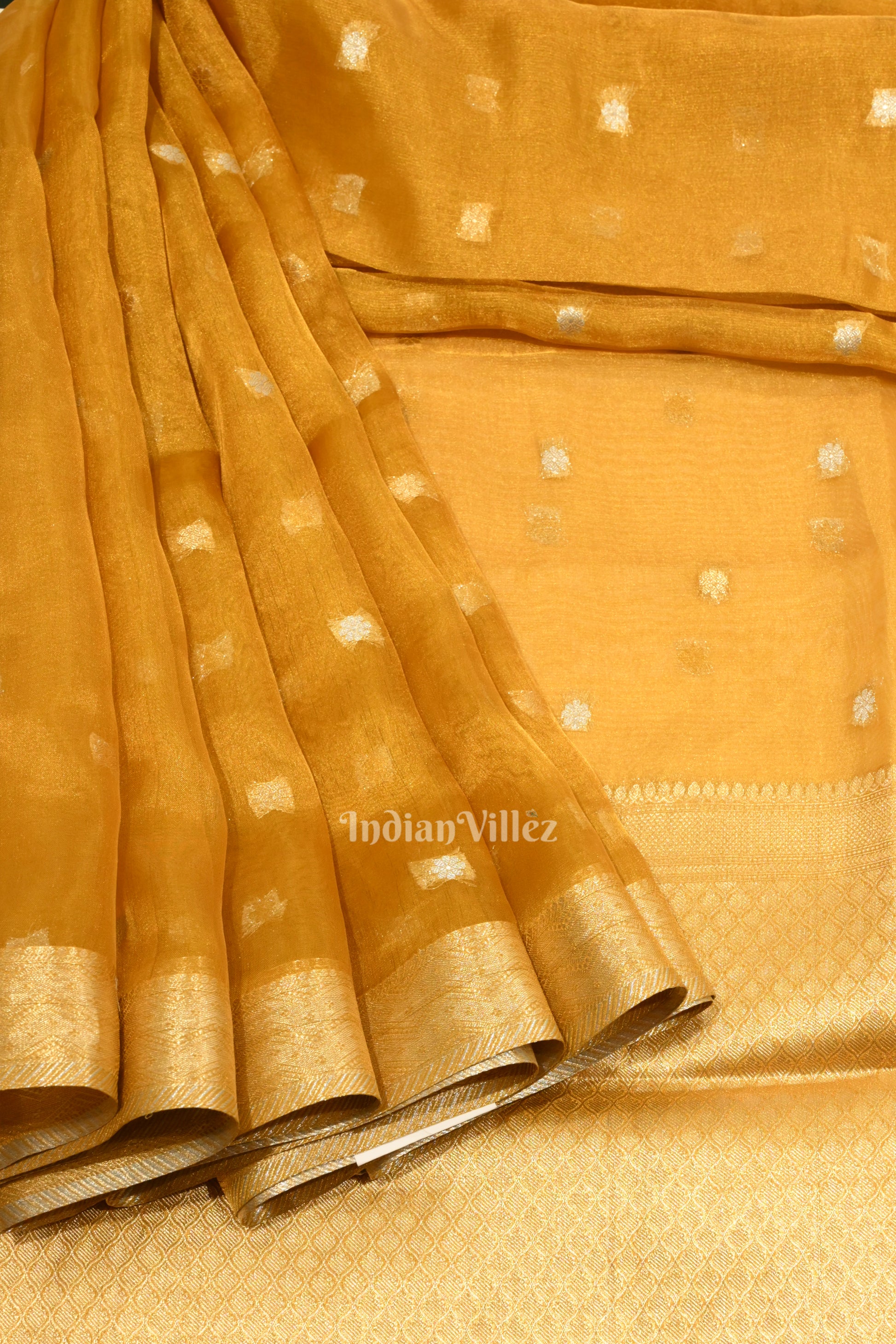 Mustard Yellow Zari Woven Kora Organza Banarasi Saree