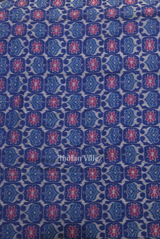 Royal Blue Flourish Pattern Sambalpuri Ikat Cotton Fabric 