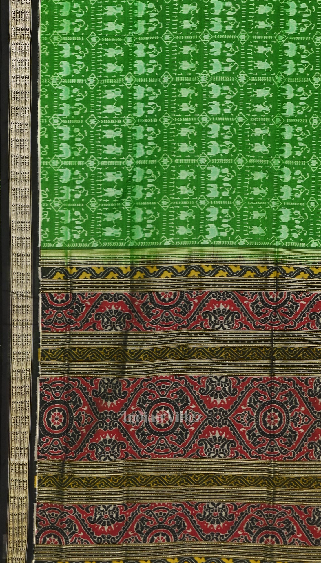 Green with Black Sambalpuri Silk Saree 