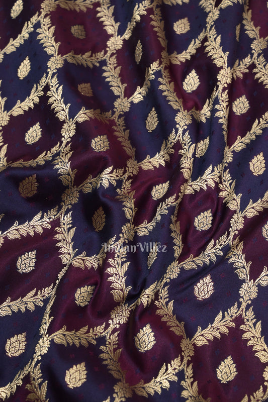 Purple Navy Blue Rangkat Mashru Satin Silk Banarasi Saree