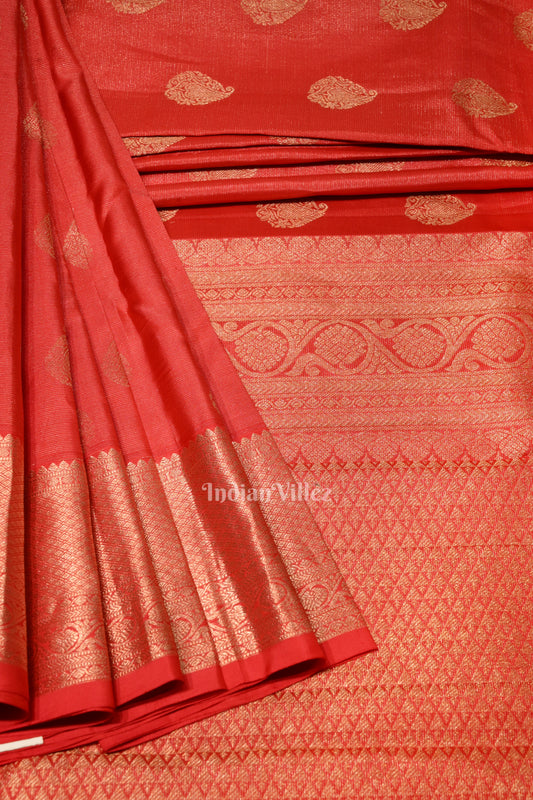 Deep Red Pure Brocade with Golden Broder Bridal Kanjivaram Silk Saree 