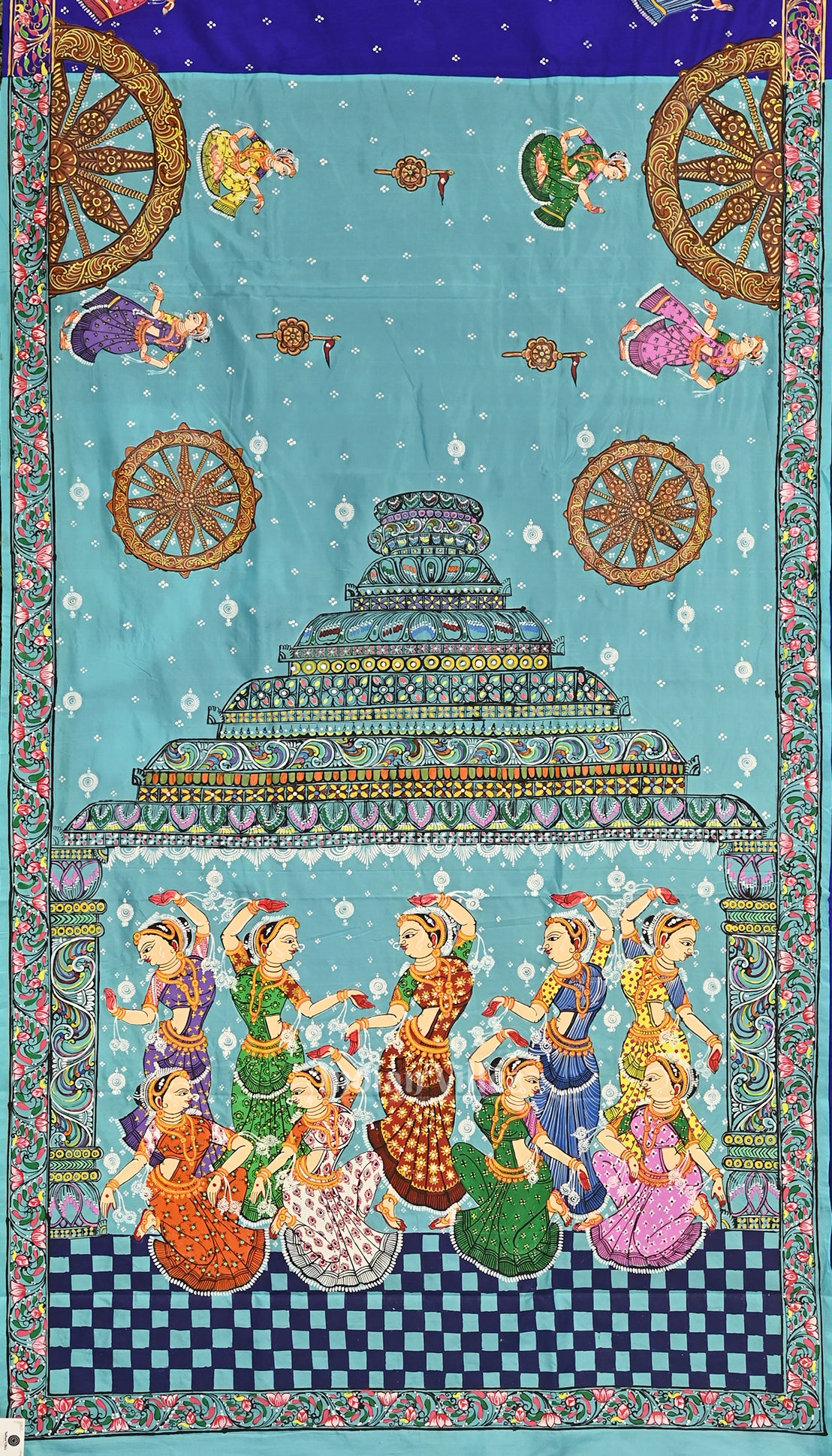 Copper Sulphate Nartaki Konark Temple Hand-Painted Pattachitra Saree