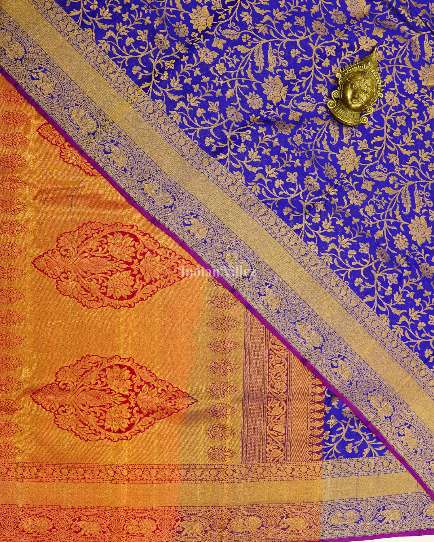 Blue With Pink Pure Kanjivaram Silk Saree