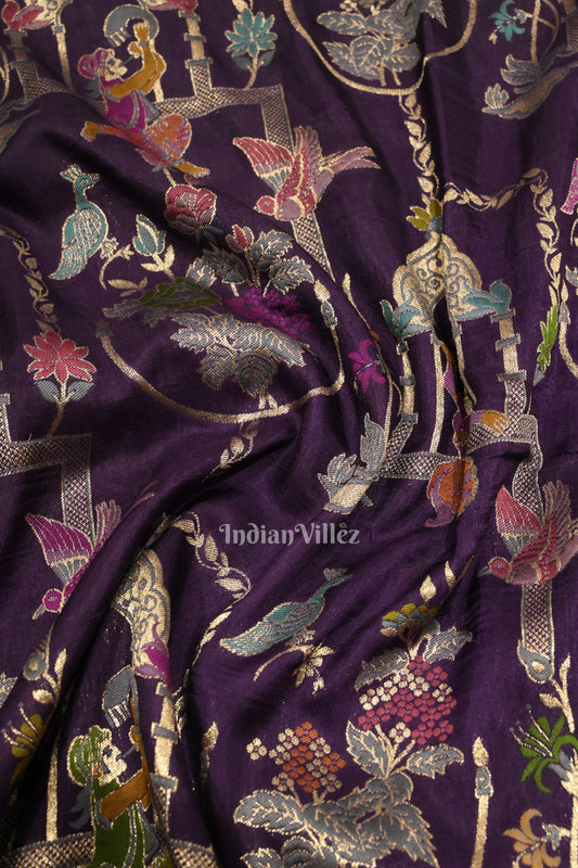 Violet Brocade Tussar Banarasi Handloom Silk Saree