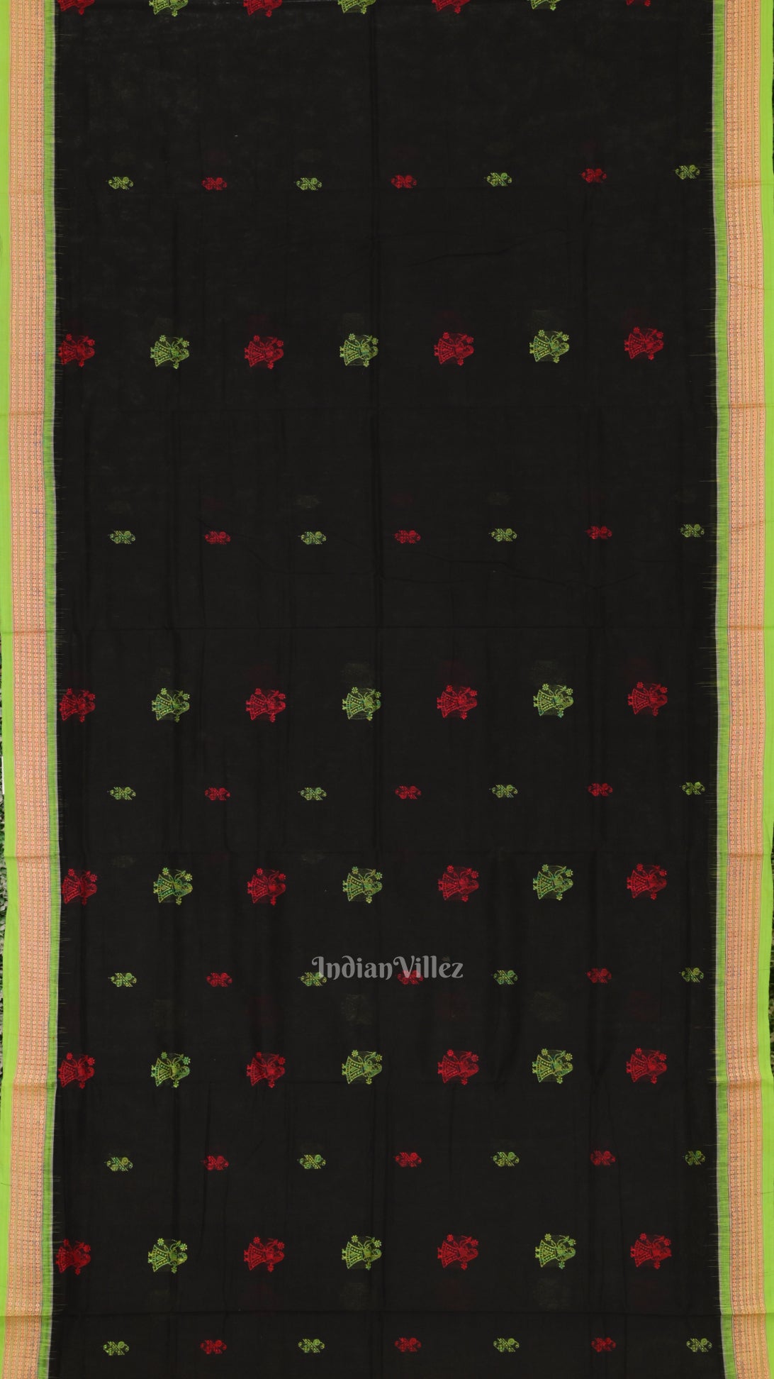 Black Parrot Green Odisha Handloom Doll Theme Bomkai Cotton Saree