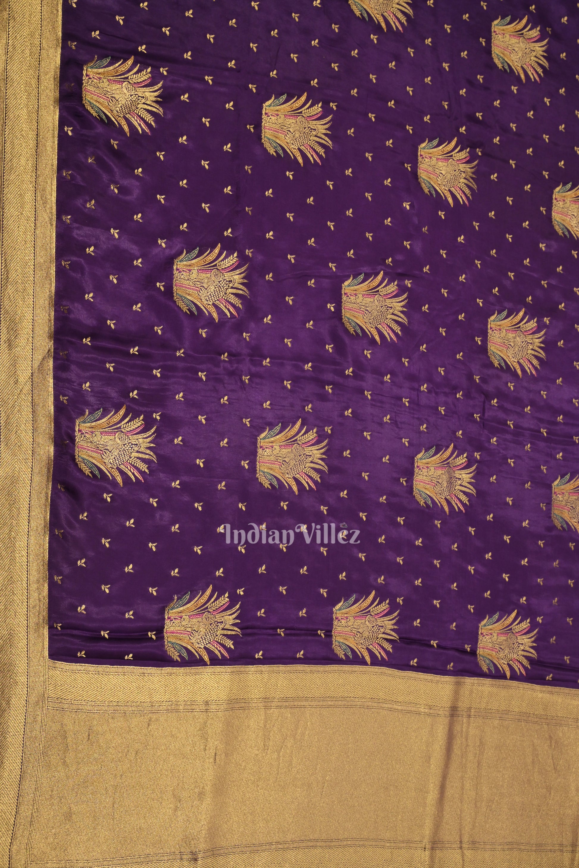 Violet with Golden Border Mashru Satin Silk Banarasi Saree