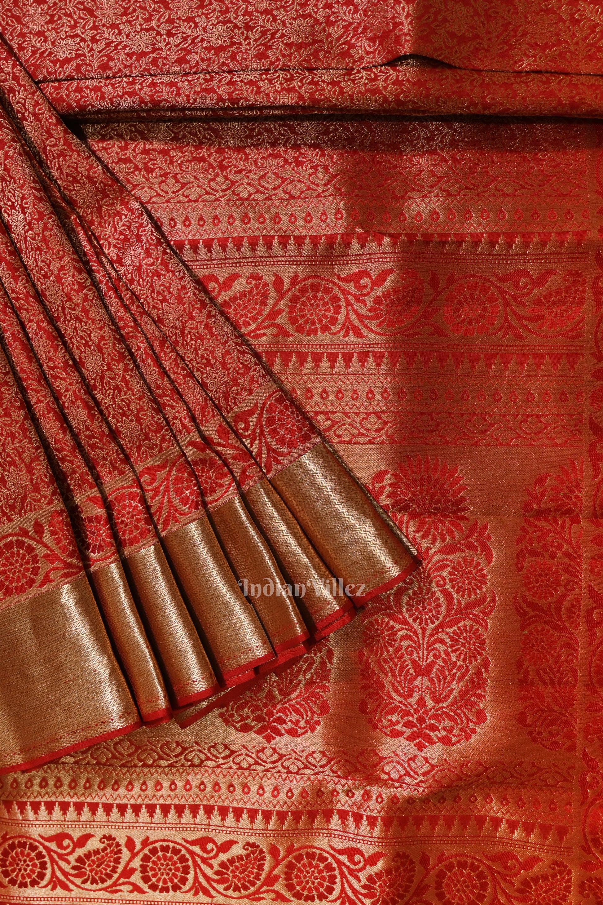 Pure Red Kanjivaram Silk Saree with Zari Brocade 