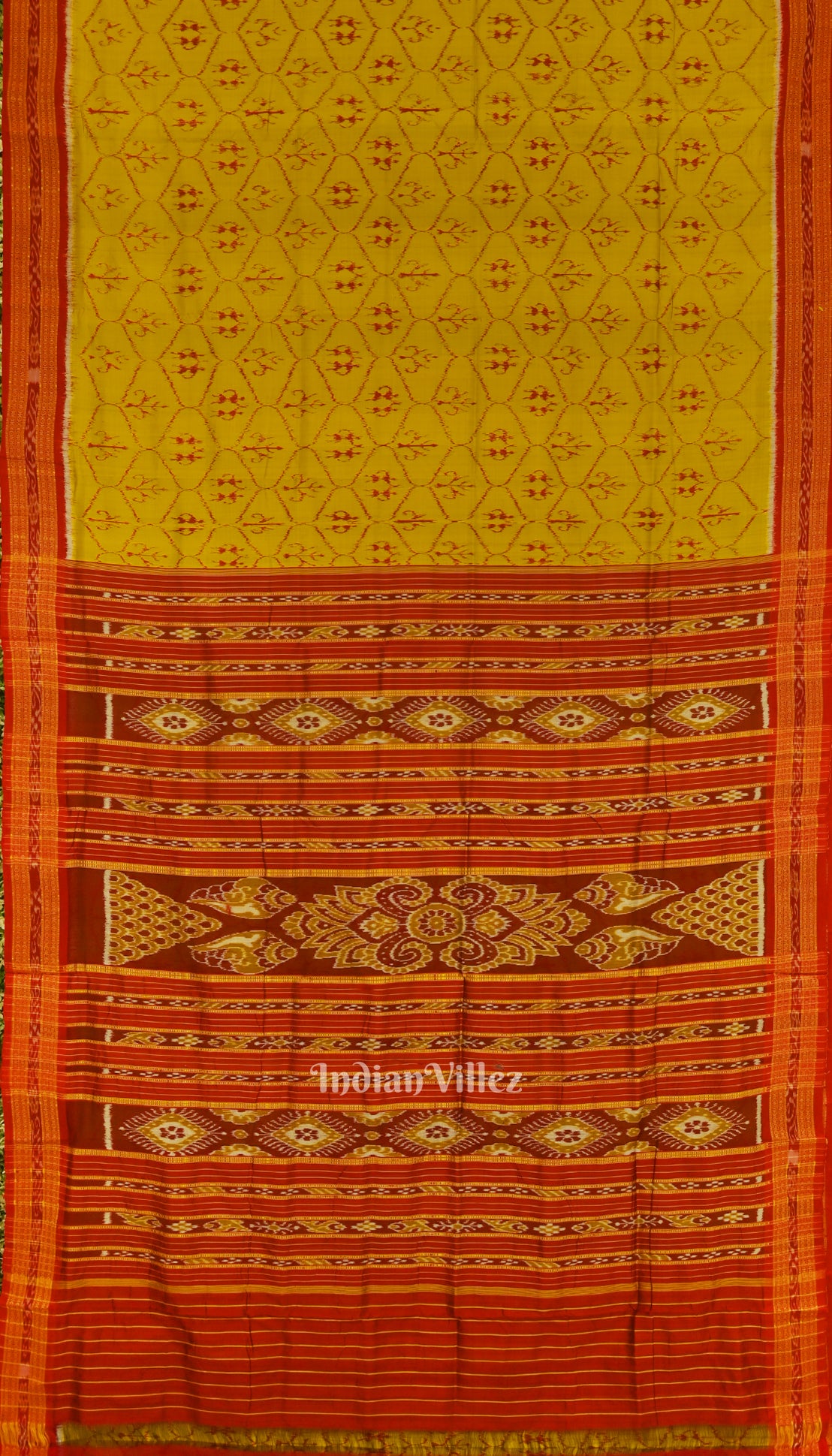 Golden Yellow Tribal Art Odisha Ikat Khandua Silk Saree