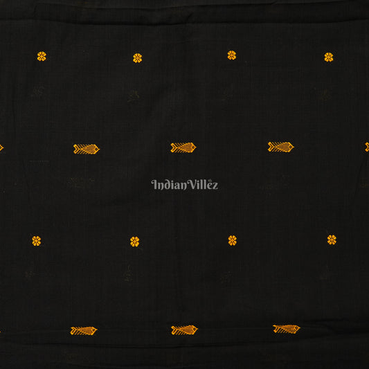 Black Fish & Flower Motif Bomkai Cotton Fabric