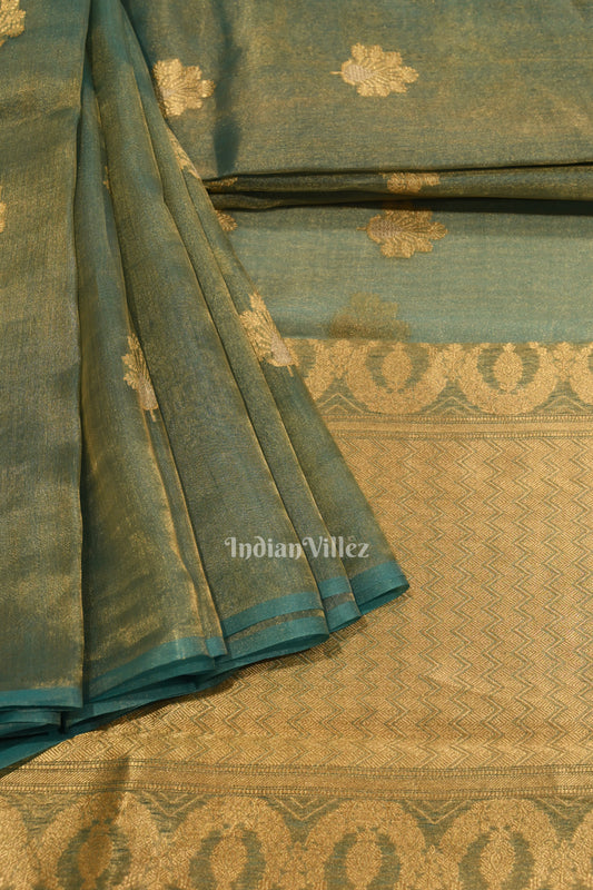 Aqua Blue Pure Organza Silk Banarasi Saree 