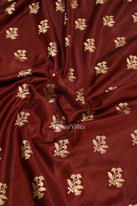 Deep Maroon Flower Motif Mashru Satin Silk Banarasi Saree