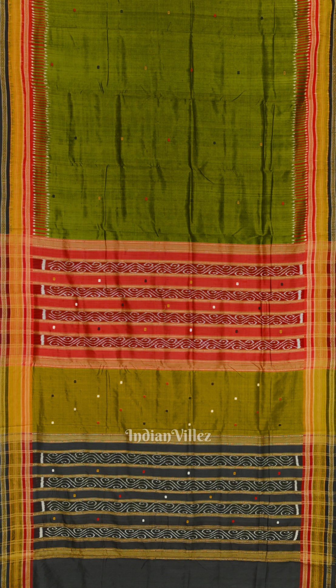 Green Red Kathiphera Odisha Ikat Khandua Silk Saree